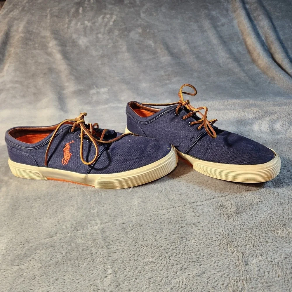 Polo Ralph Lauren Shoes Mens 11 Blue Orange Faxon Low Canvas Sneaker Pony Preppy